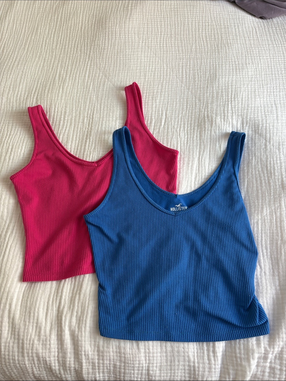 Hollister Women's Ribbed Tank Top Duo — Blue and Pink Both Size M